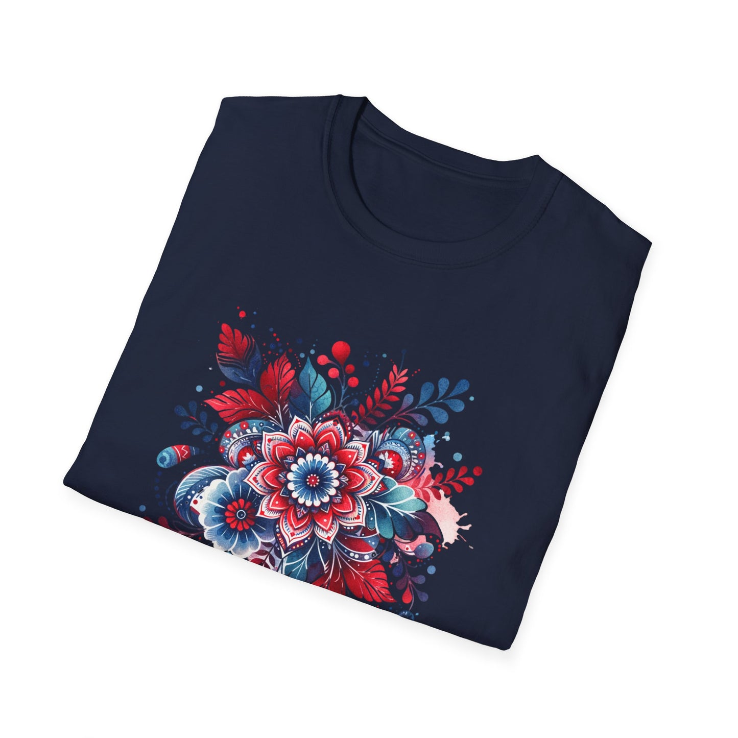 Red White & Bloom Floral Art Patriotic Unisex Graphic T-Shirt