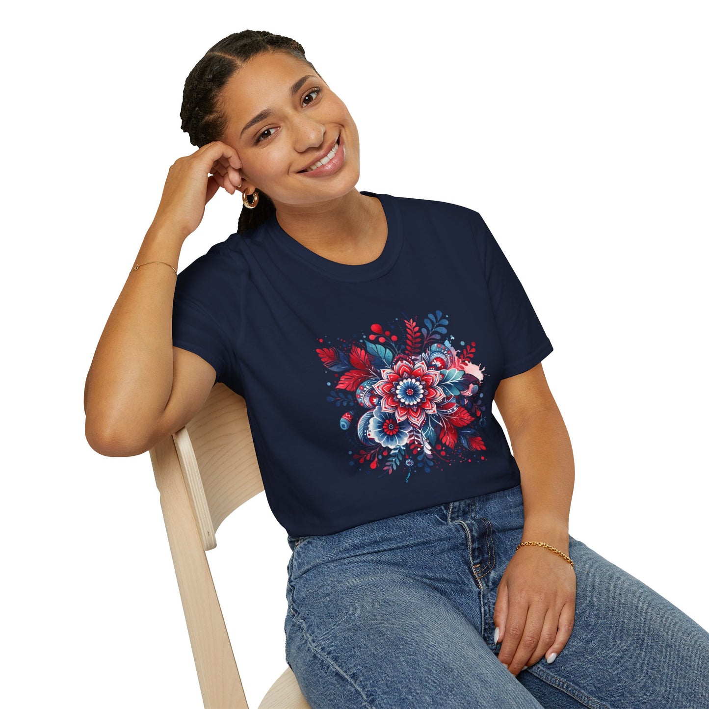 Red White & Bloom Floral Art Patriotic Unisex Graphic T-Shirt