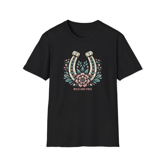 Wild and Free Horseshoe Floral Unisex Graphic T-Shirt