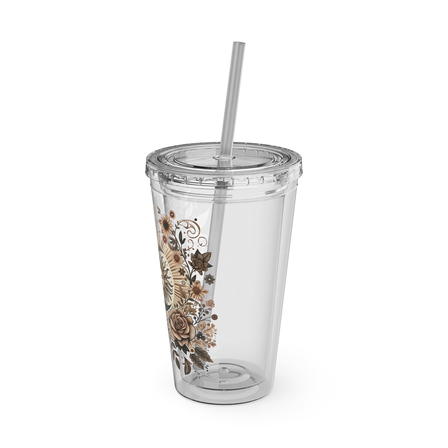 Celestial Sun & Moon Floral 16oz Insulated Tumbler with Straw
