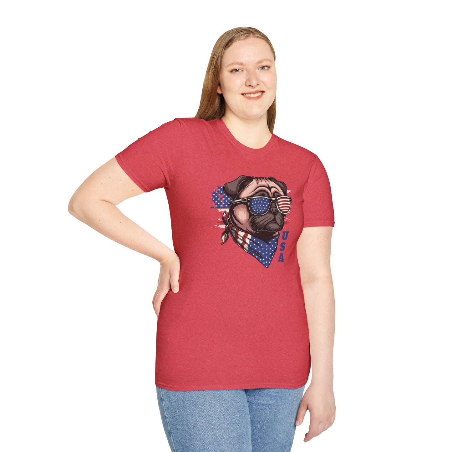 Patriotic Pug Dog USA Unisex Graphic T-Shirt