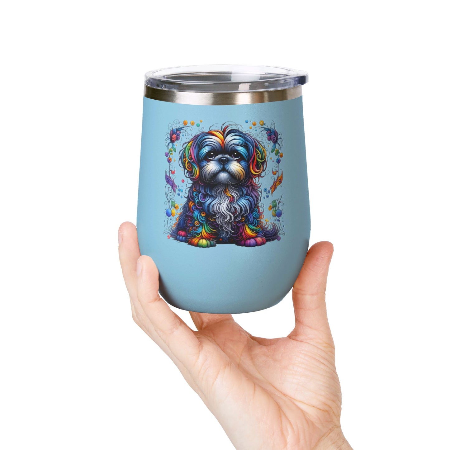 Colorful Shih Tzu 12oz Insulated Wine Tumbler