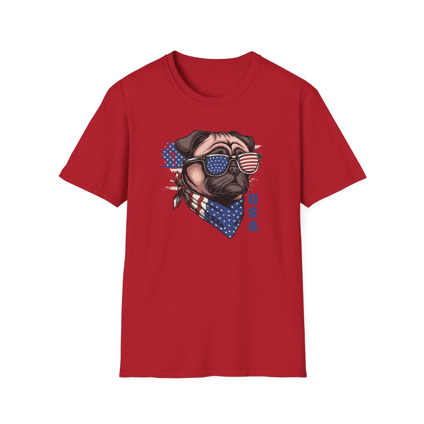 Patriotic Pug Dog USA Unisex Graphic T-Shirt