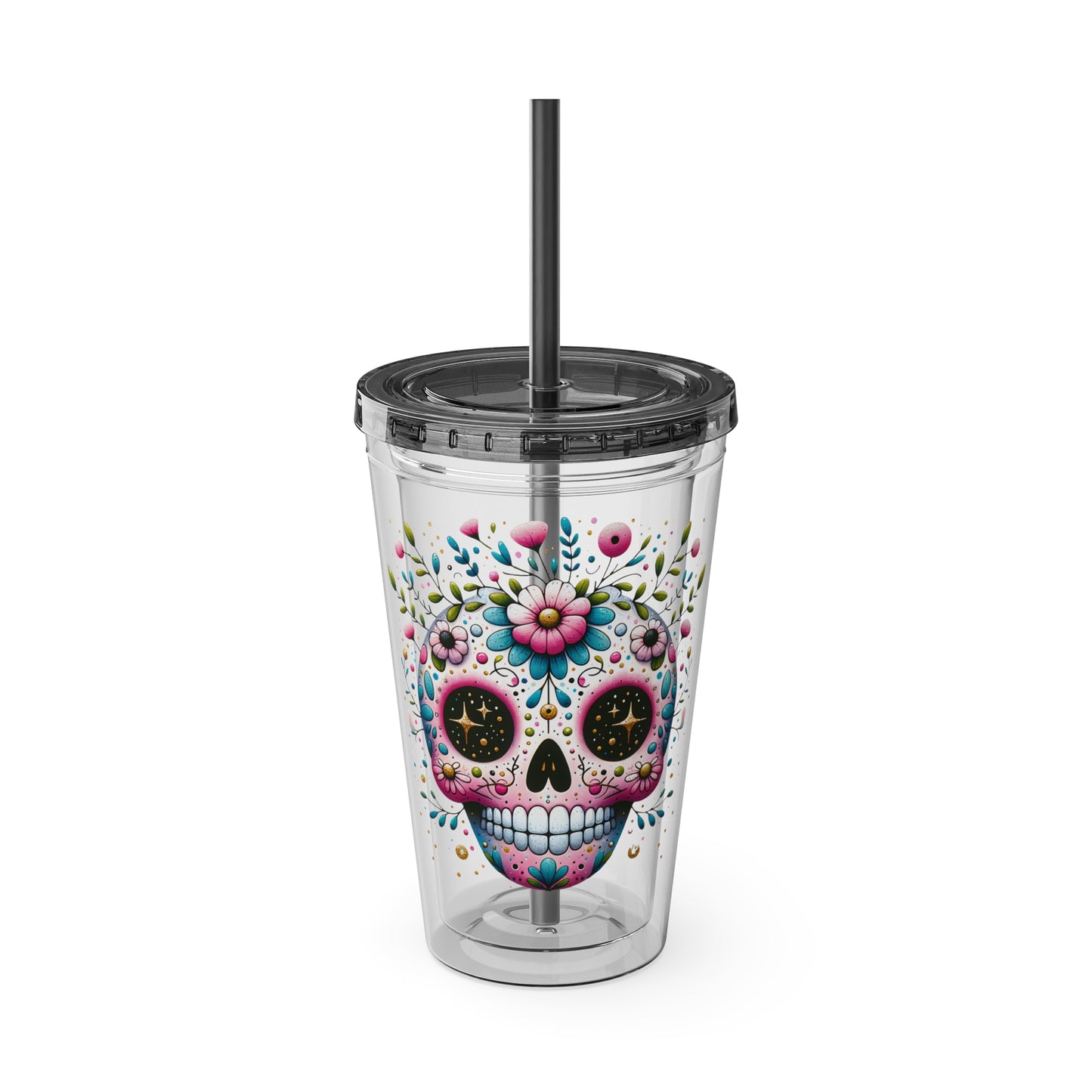 Sugar Skull 16oz Insulated Tumbler with Straw