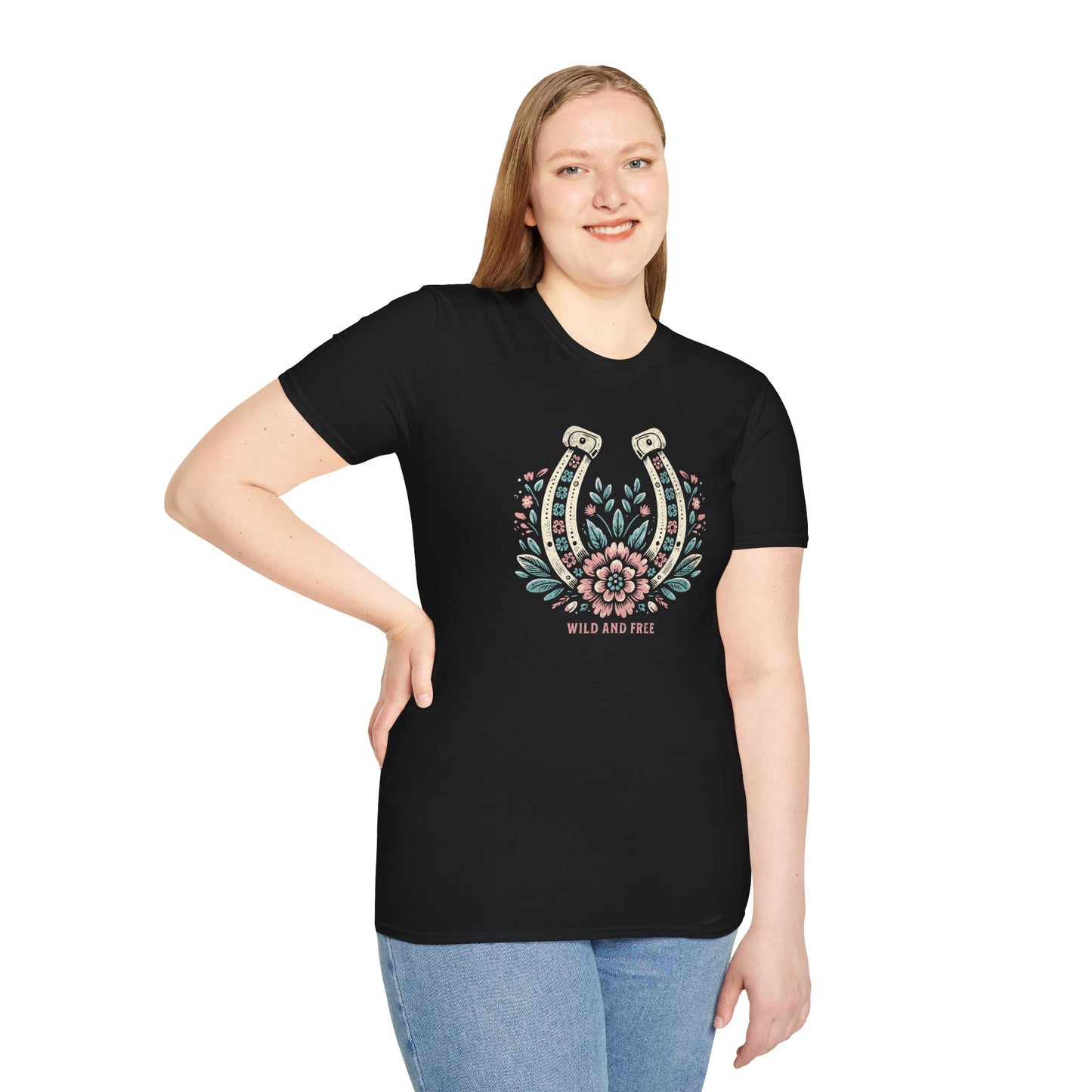 Wild and Free Horseshoe Floral Unisex Graphic T-Shirt