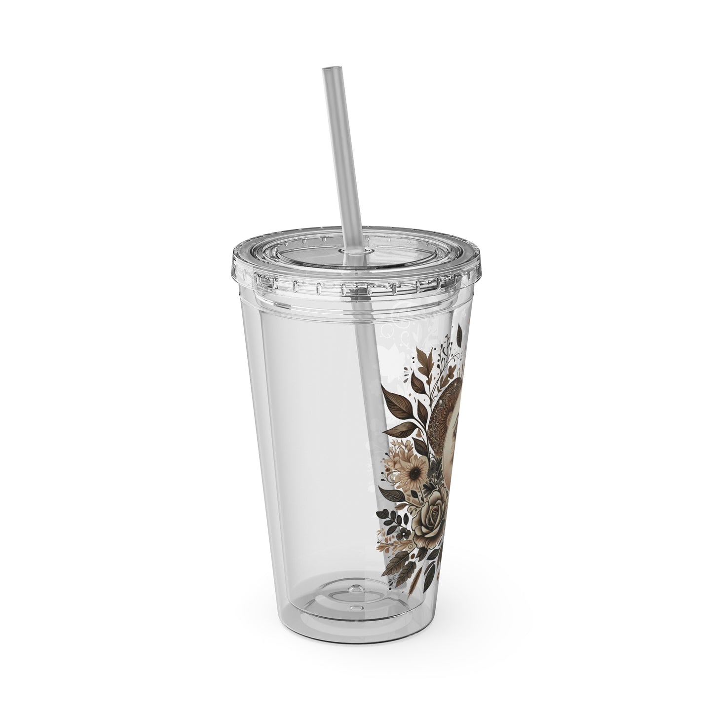 Celestial Sun & Moon Floral 16oz Insulated Tumbler with Straw