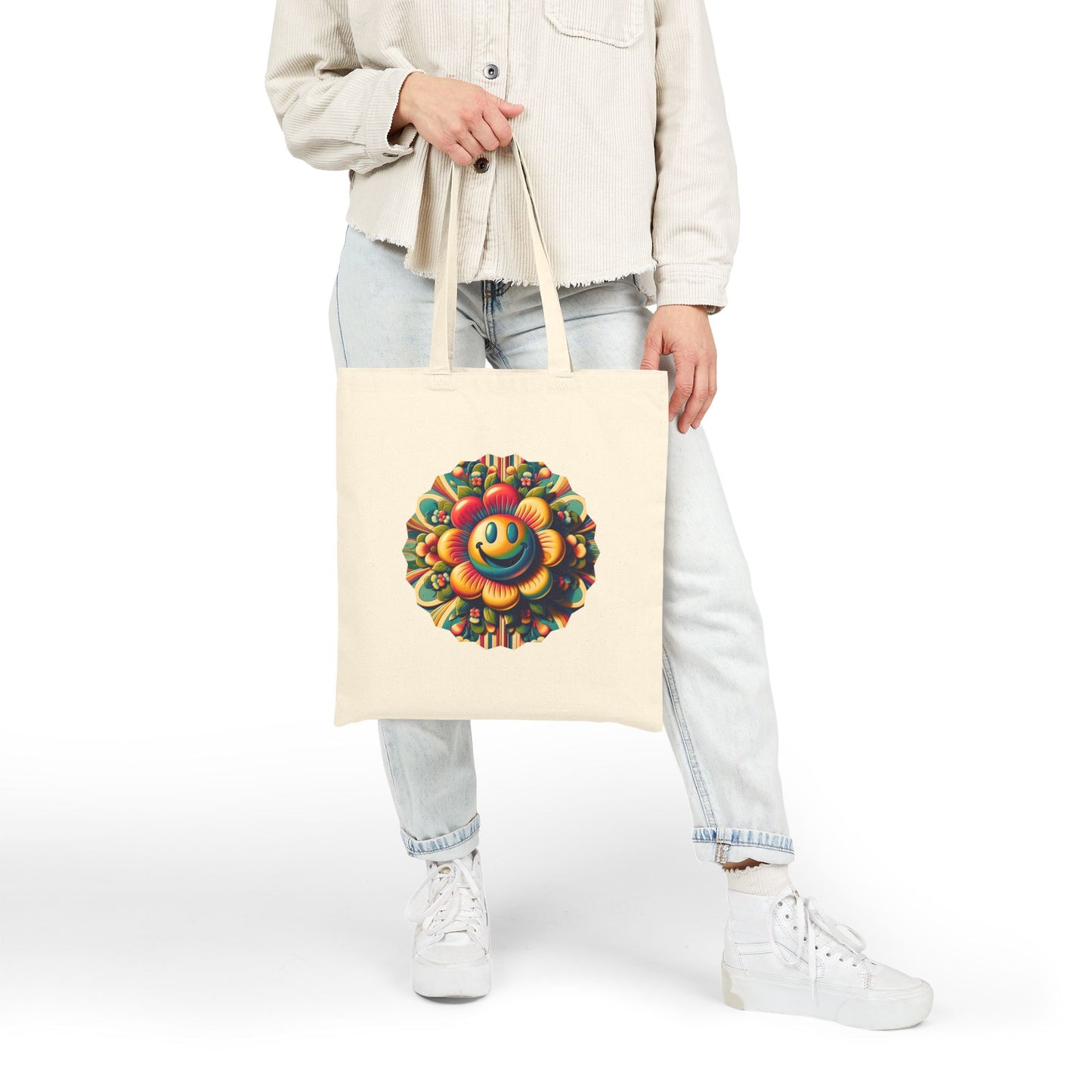 Cheerful Flower Cotton Canvas Tote Bag