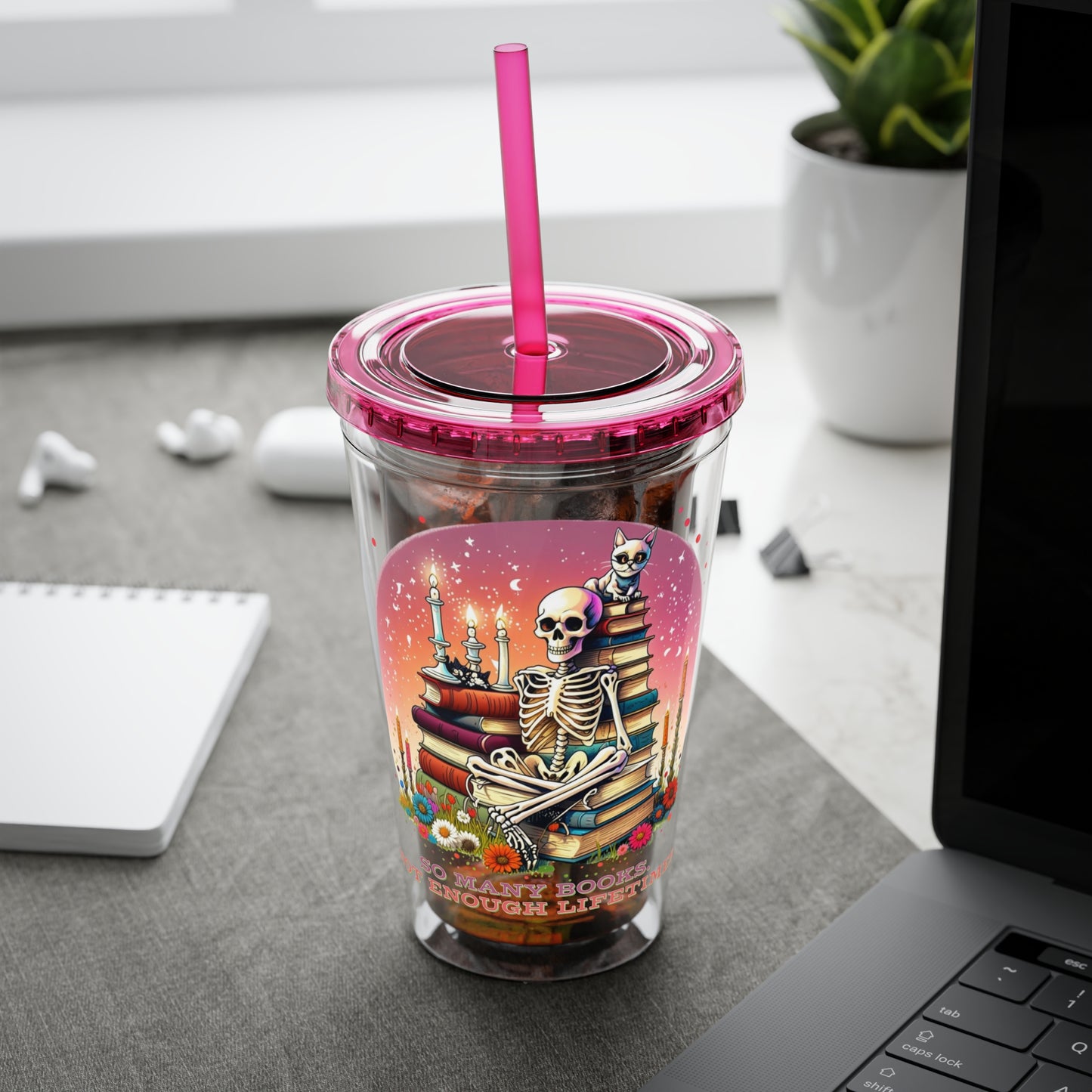 So Many Books 16oz Insulated Tumbler with Straw