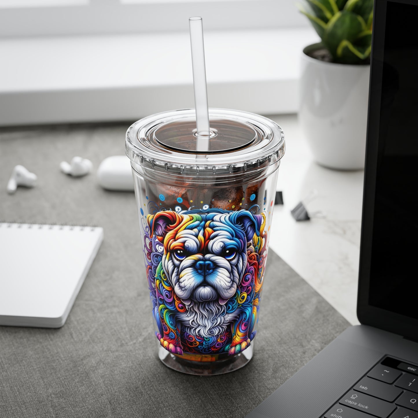 Colorful Bulldog 16oz. Insulated Tumbler with Straw