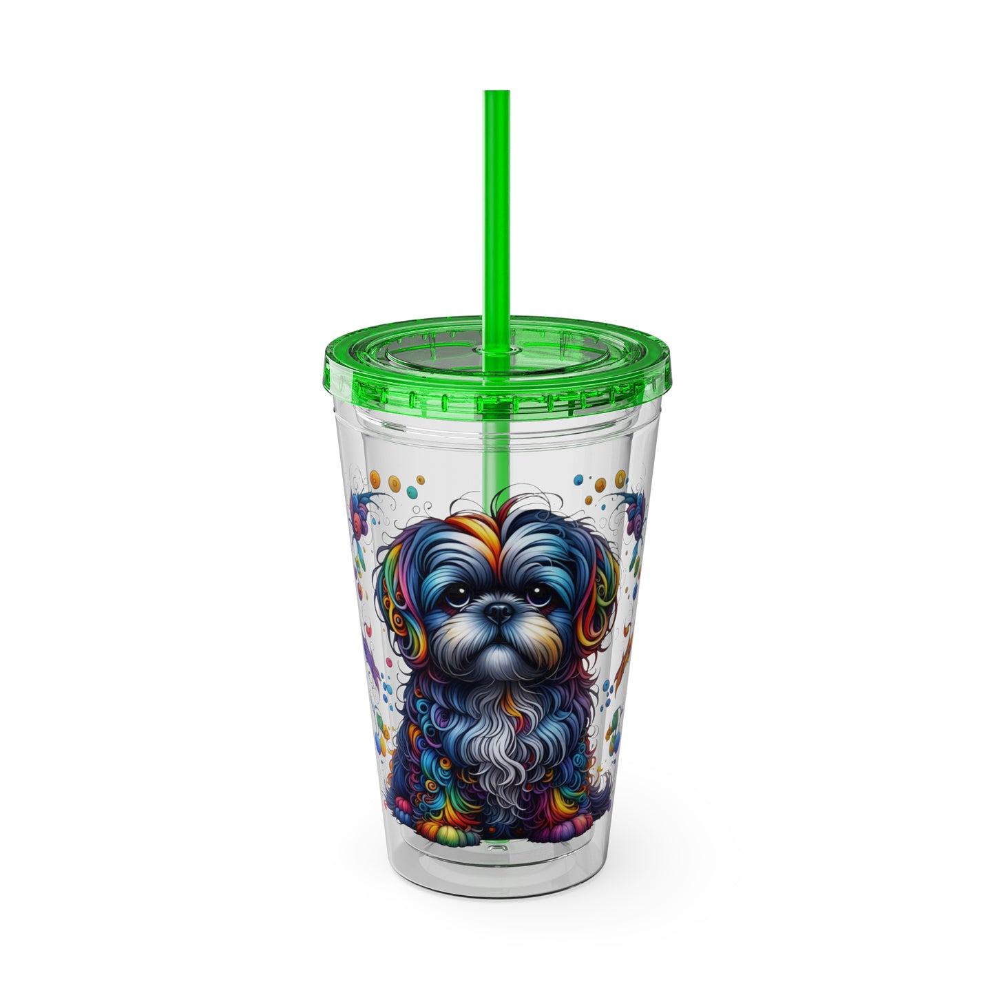 Colorful Shih Tzu 16oz. Insulated Tumbler with Straw