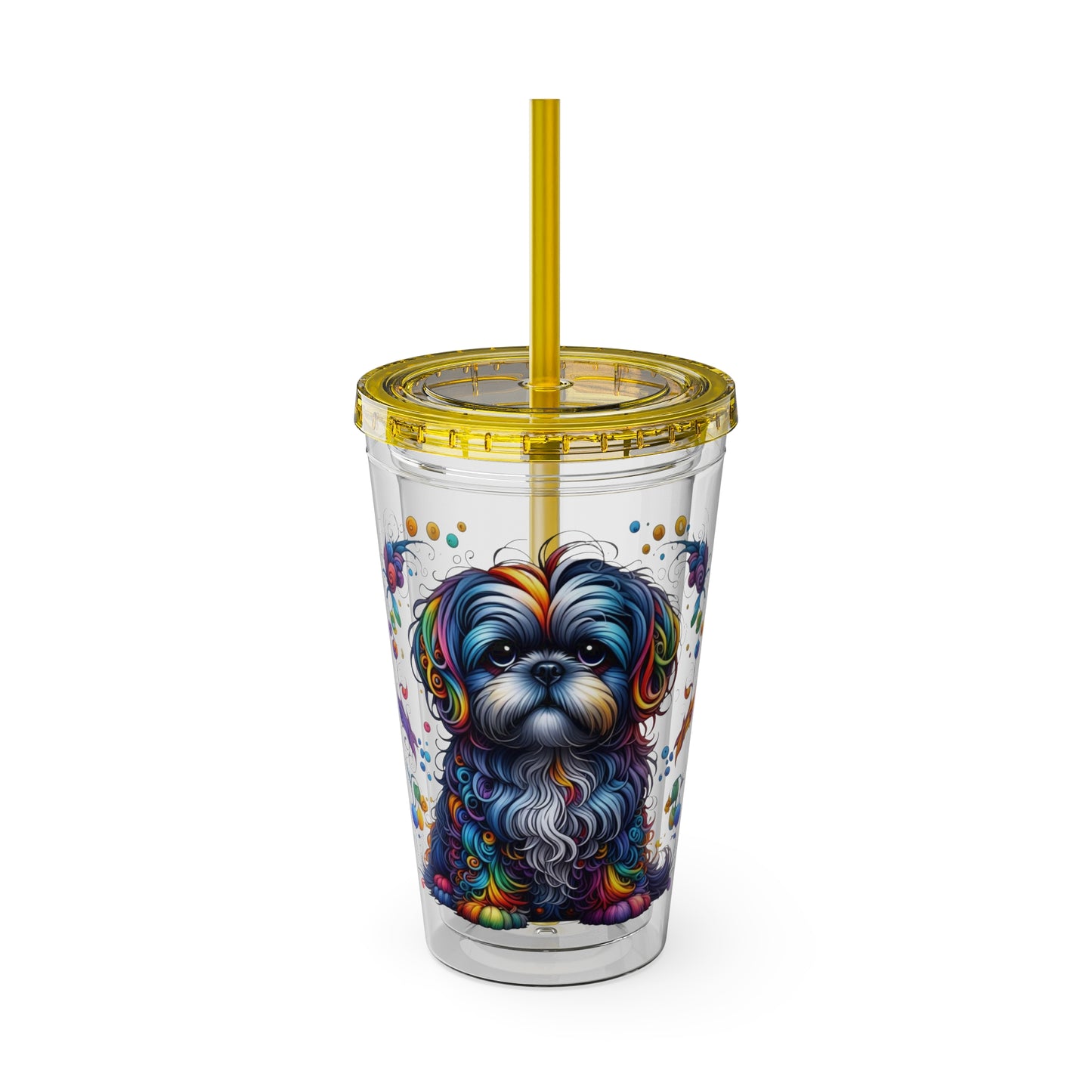 Colorful Shih Tzu 16oz. Insulated Tumbler with Straw