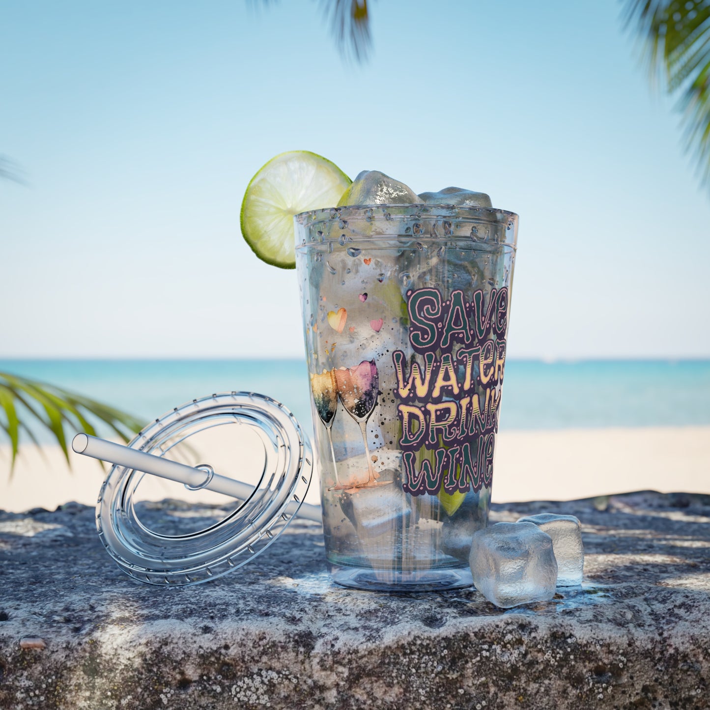 Save Water Drink Wine 16oz Insulated Tumbler with Straw