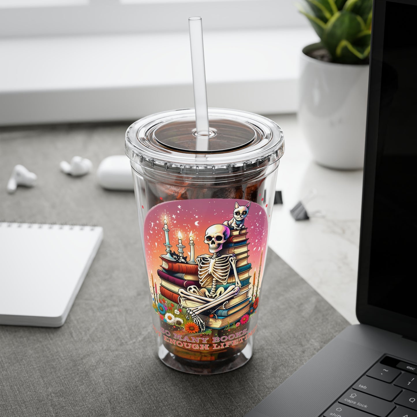 So Many Books 16oz Insulated Tumbler with Straw