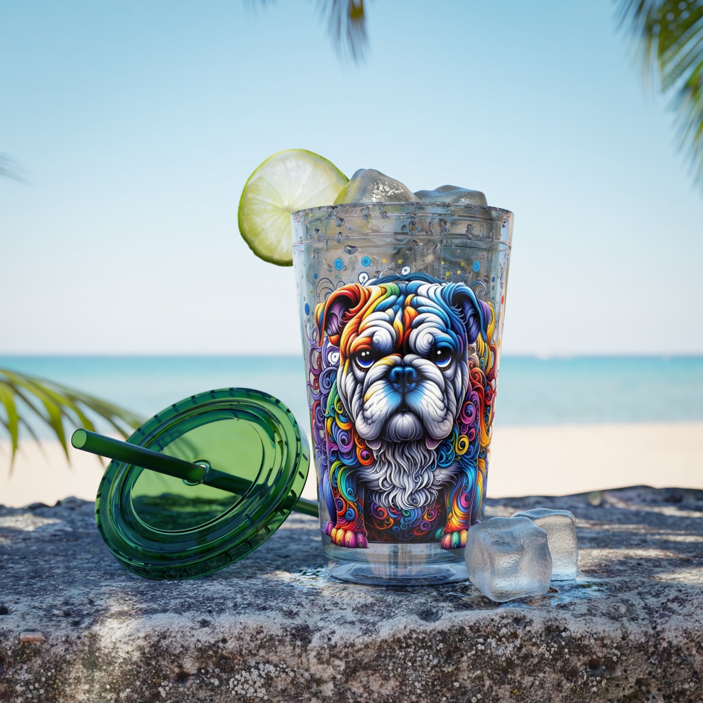 Colorful Bulldog 16oz. Insulated Tumbler with Straw