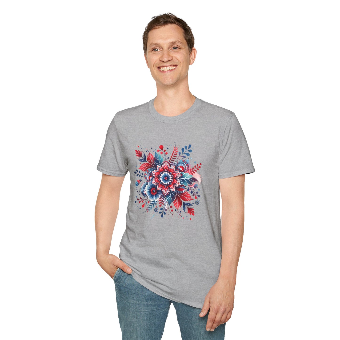 Red White & Bloom Floral Art Patriotic Unisex Graphic T-Shirt
