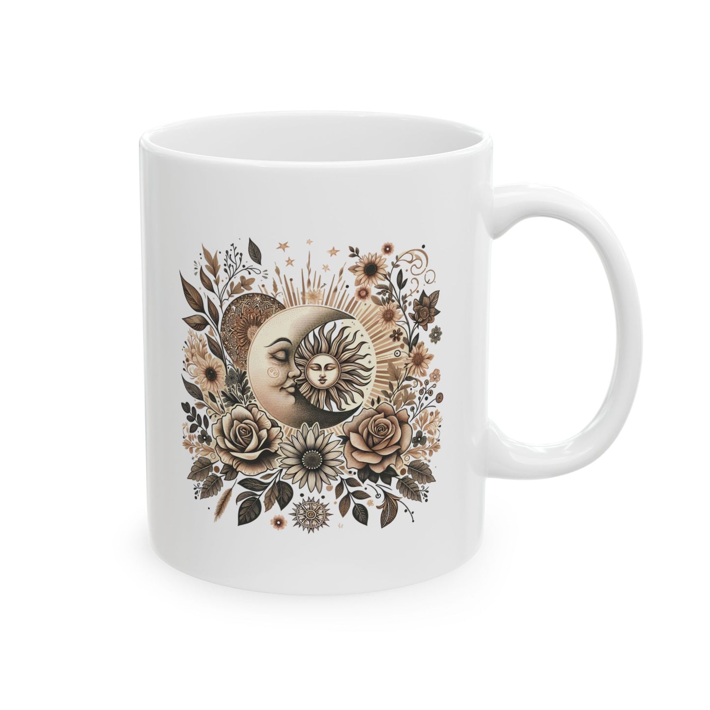 Boho Floral Celestial Sun & Moon Ceramic Mug