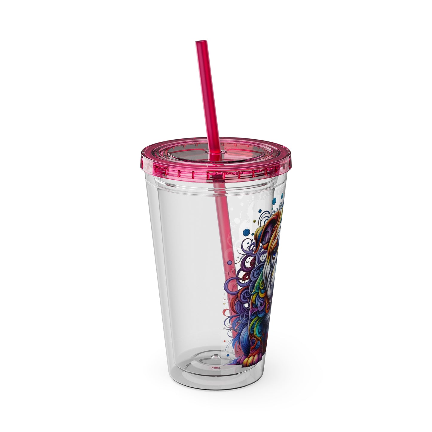 Colorful Bulldog 16oz. Insulated Tumbler with Straw