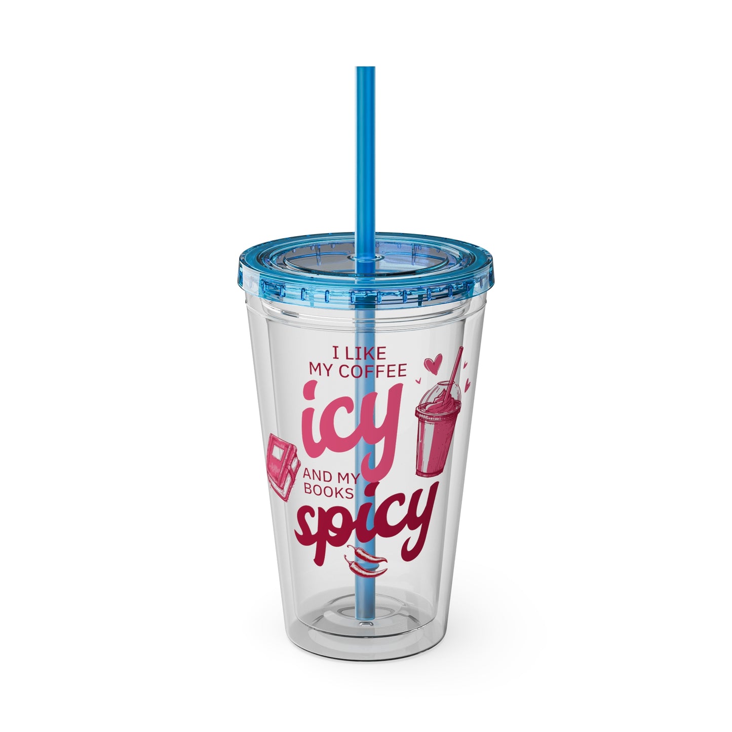 Icy Coffee & Spicy Books 16oz Insulated Tumbler with Straw