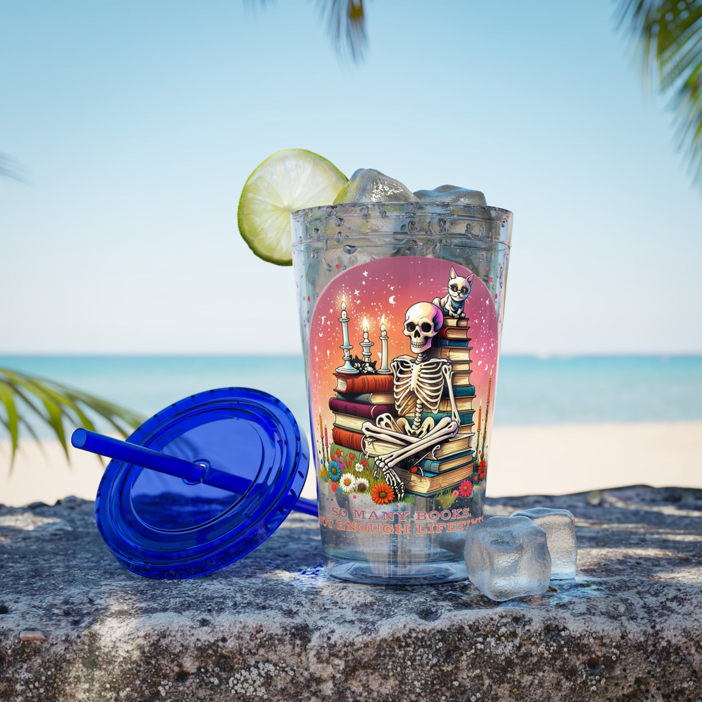 So Many Books 16oz Insulated Tumbler with Straw
