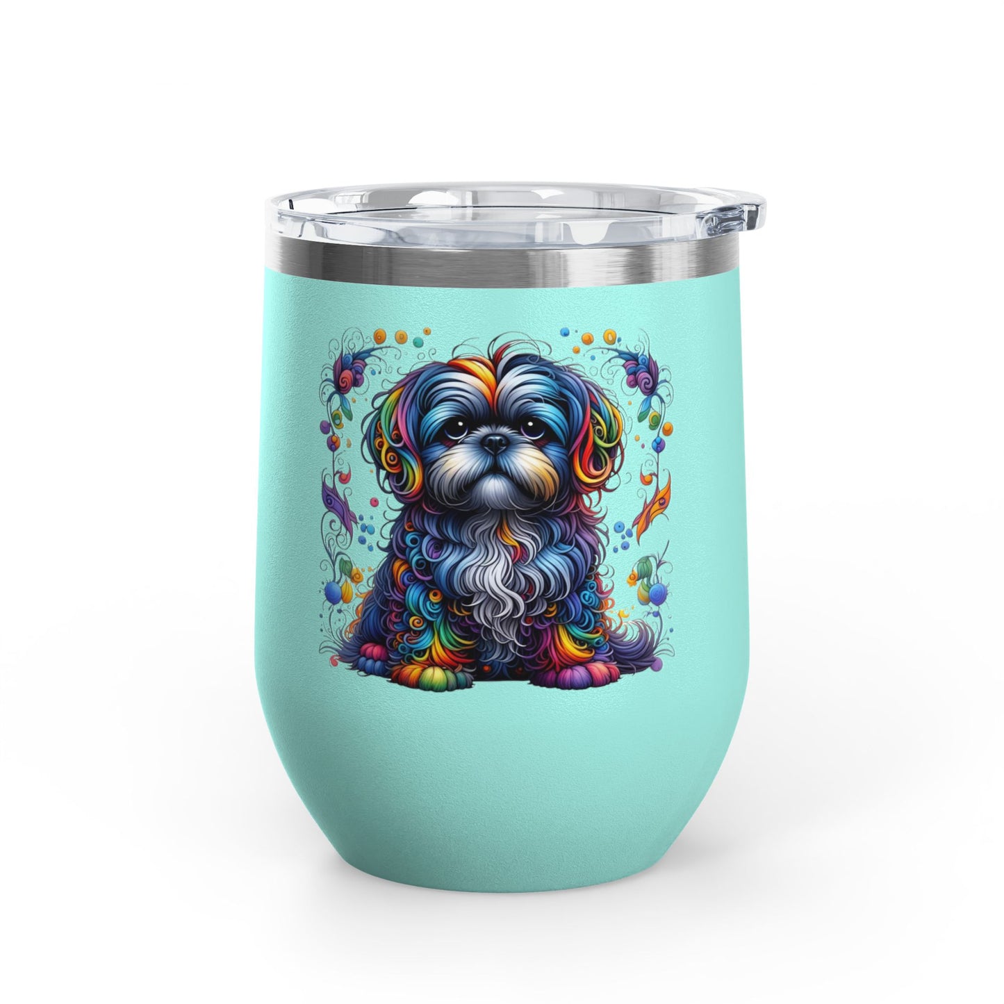 Colorful Shih Tzu 12oz Insulated Wine Tumbler