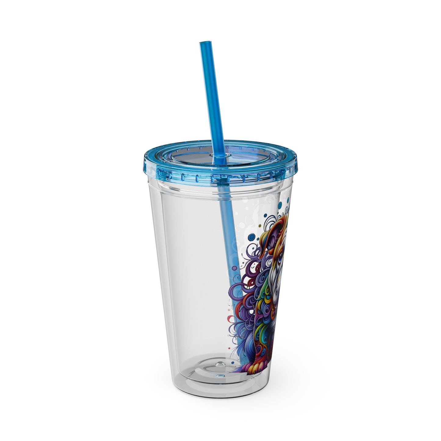 Colorful Bulldog 16oz. Insulated Tumbler with Straw