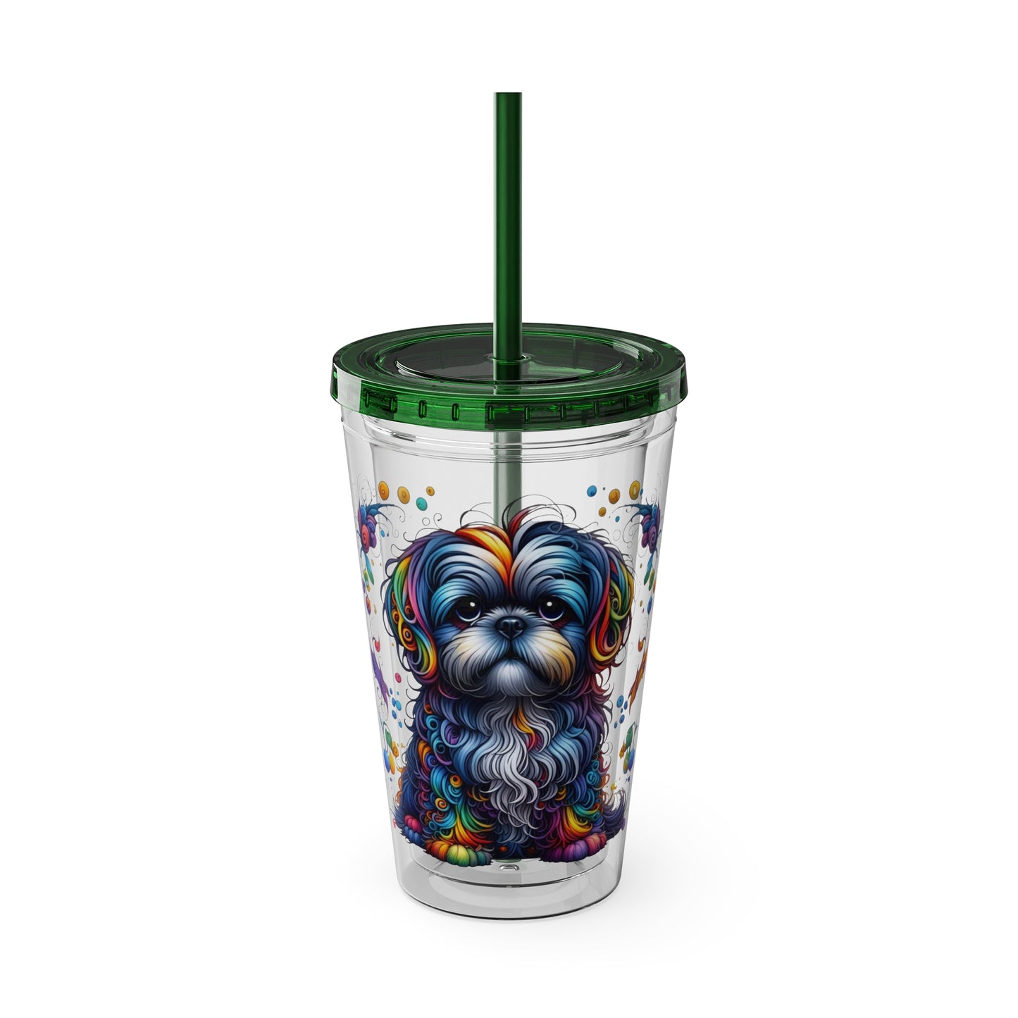 Colorful Shih Tzu 16oz. Insulated Tumbler with Straw