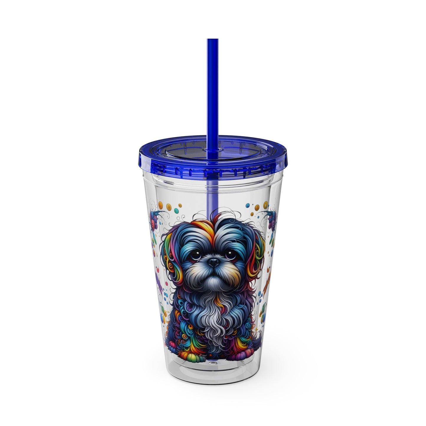 Colorful Shih Tzu 16oz. Insulated Tumbler with Straw