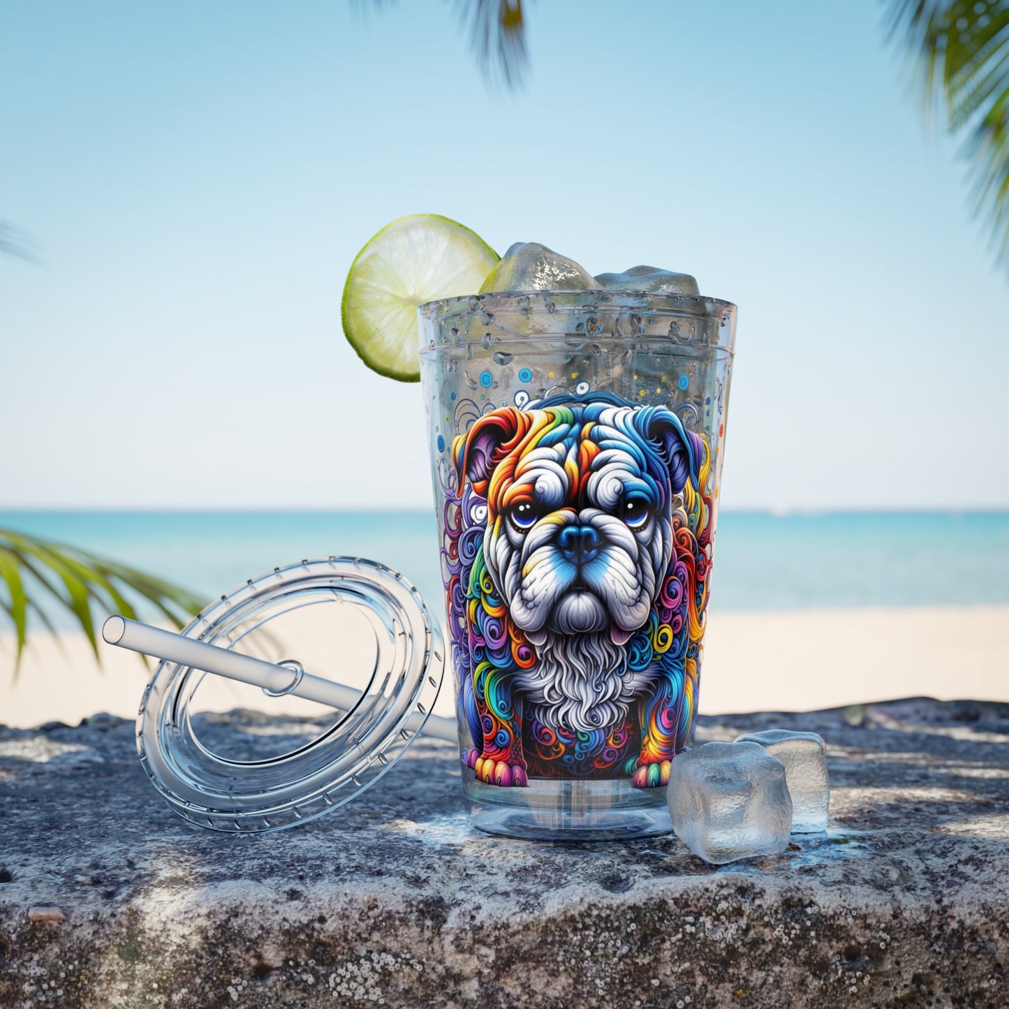 Colorful Bulldog 16oz. Insulated Tumbler with Straw