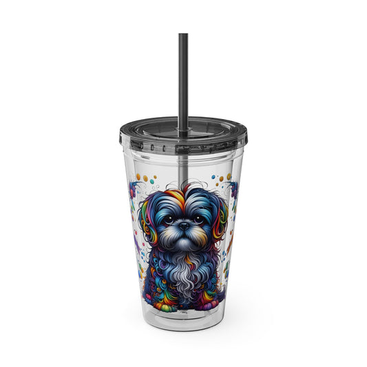 Colorful Shih Tzu 16oz. Insulated Tumbler with Straw