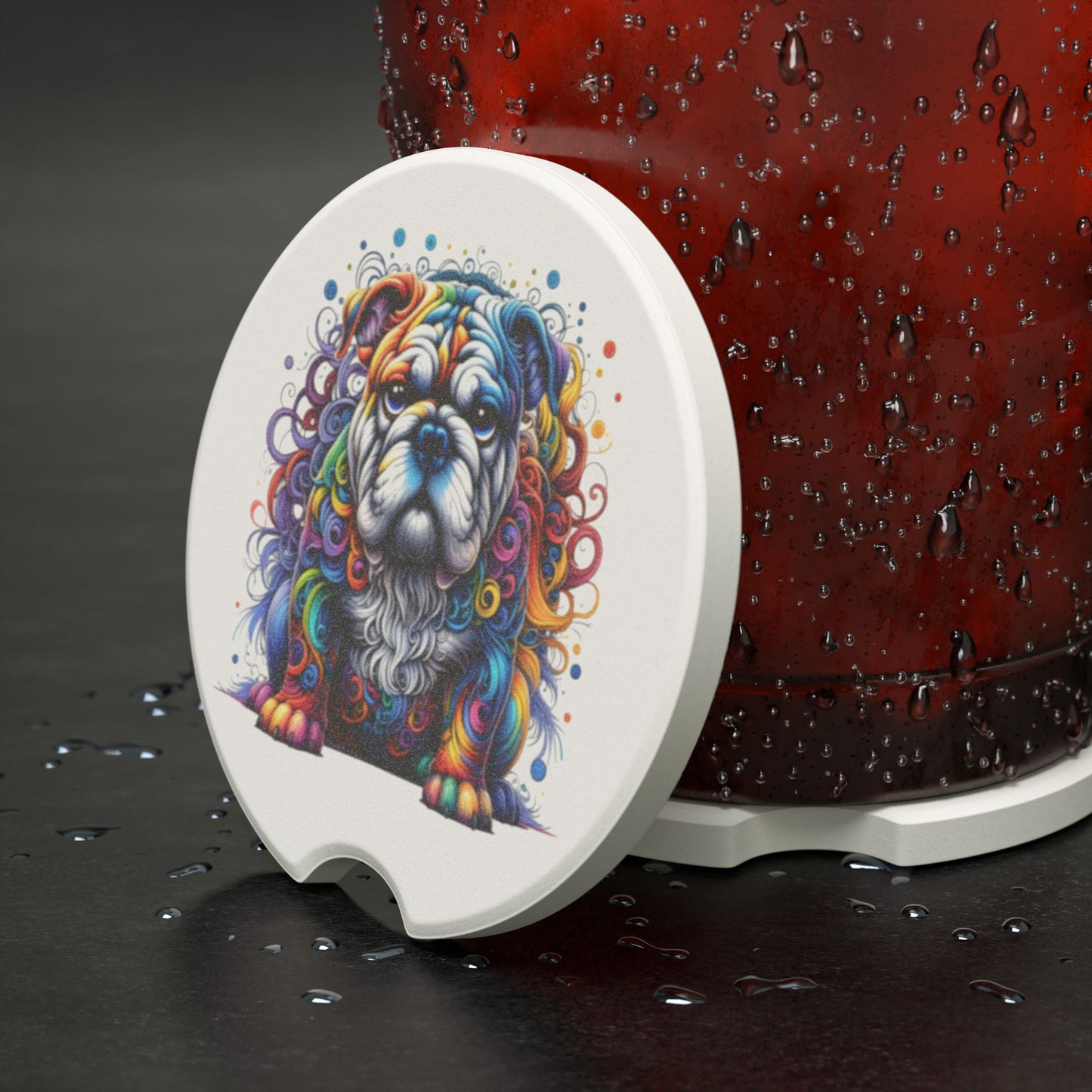 Colorful Bulldog Soapstone Car Coaster Set of 1 or 2