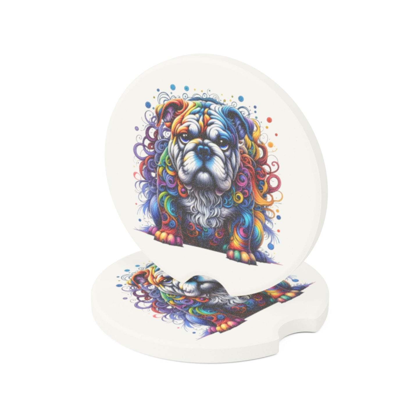 Colorful Bulldog Soapstone Car Coaster Set of 1 or 2