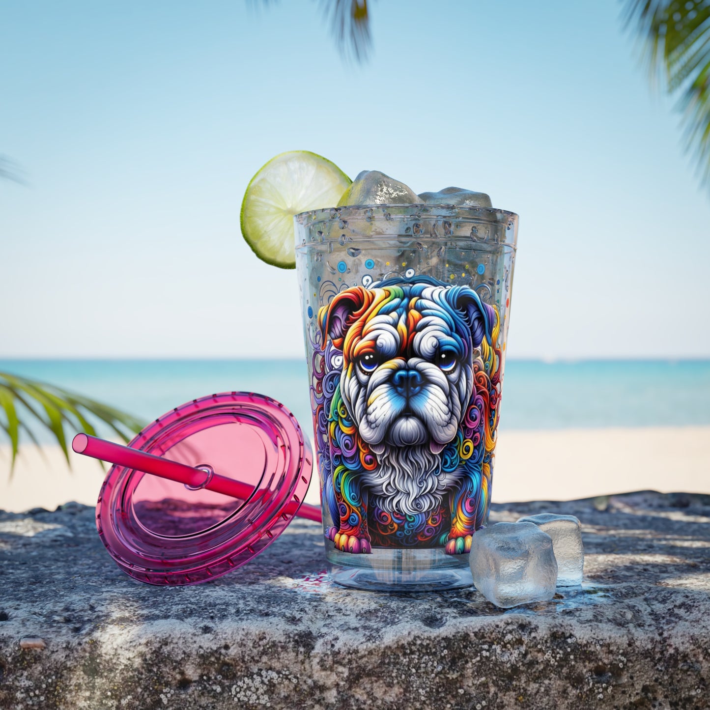 Colorful Bulldog 16oz. Insulated Tumbler with Straw