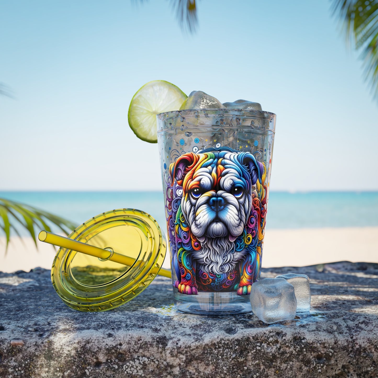 Colorful Bulldog 16oz. Insulated Tumbler with Straw