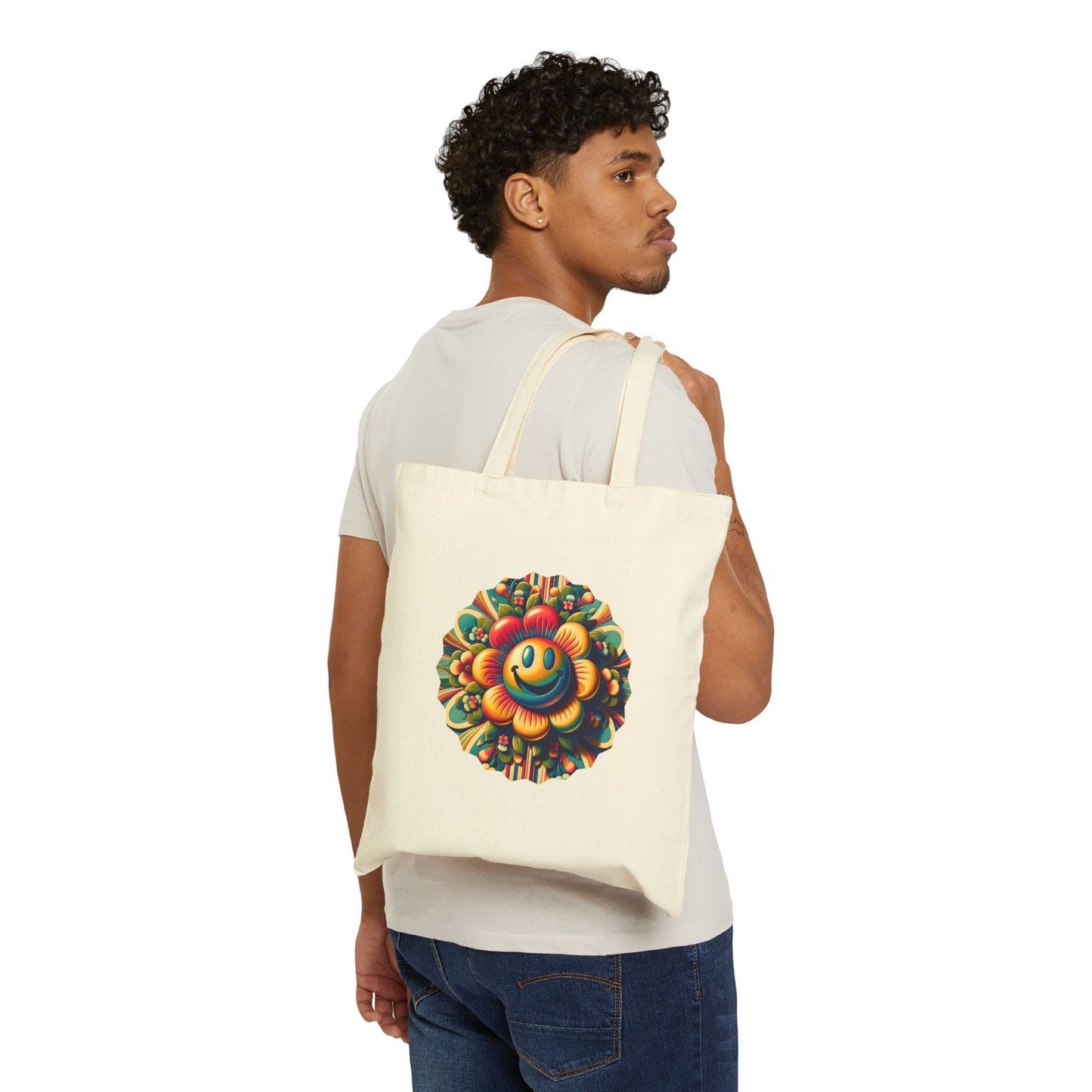 Cheerful Flower Cotton Canvas Tote Bag