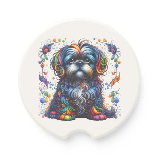 Colorful Shih Tzu Soapstone Car Coaster Set of 1 or 2