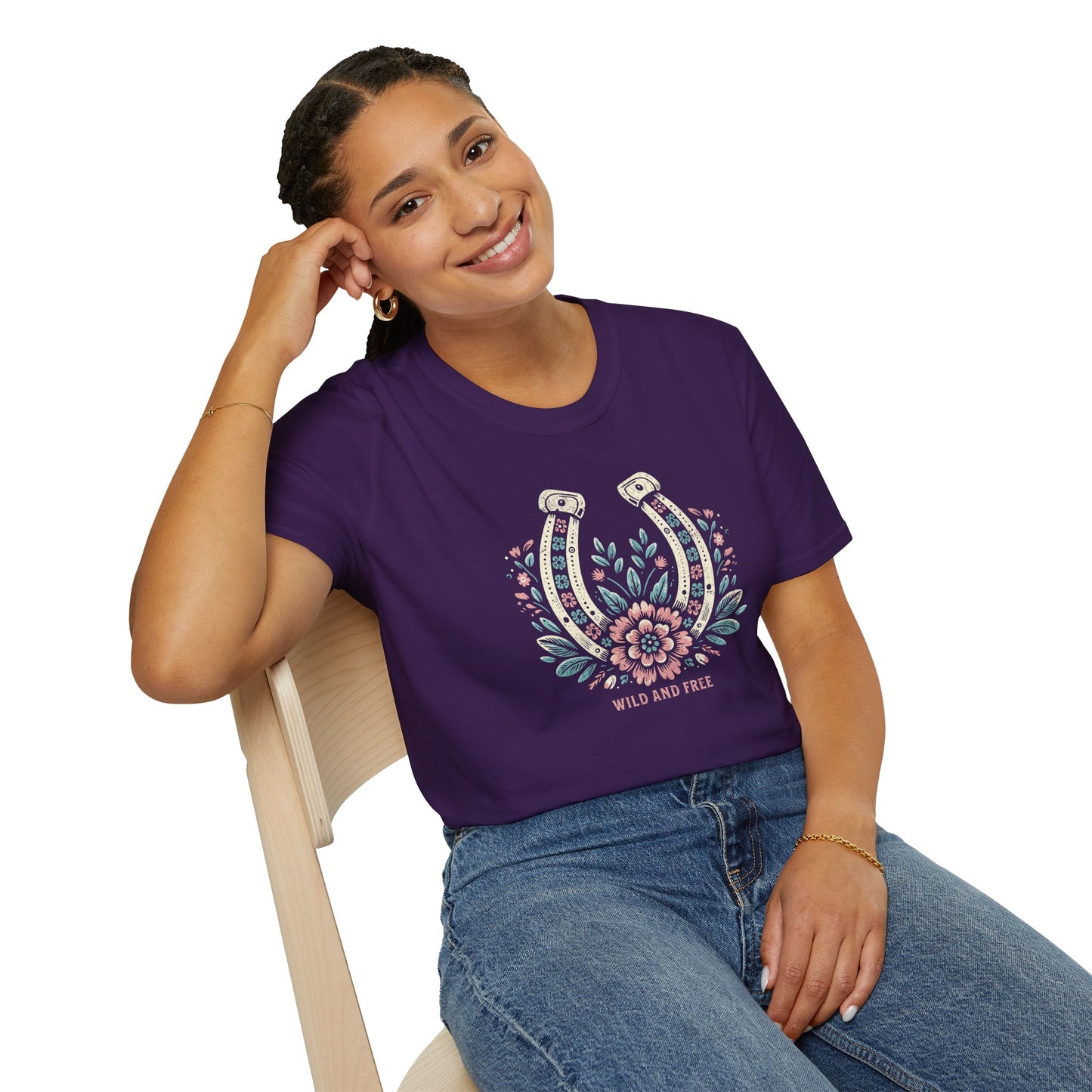Wild and Free Horseshoe Floral Unisex Graphic T-Shirt