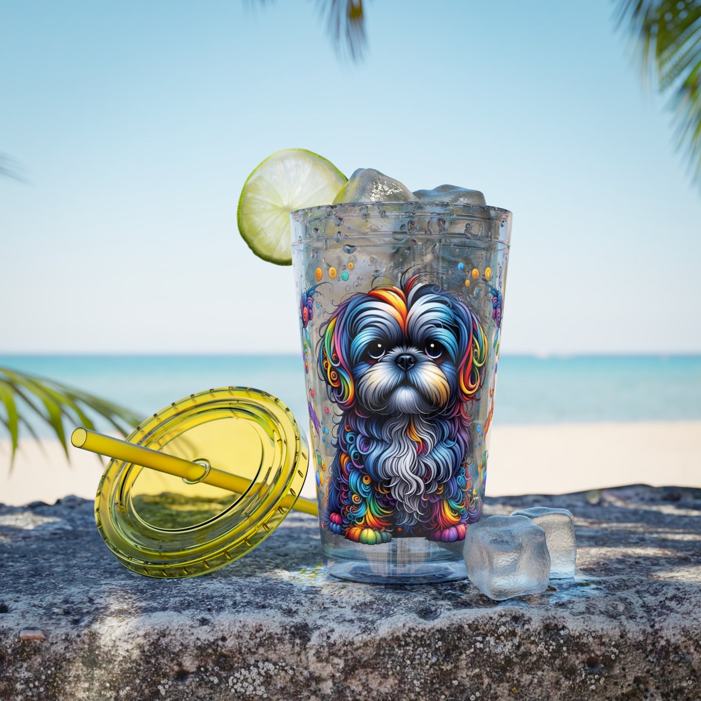 Colorful Shih Tzu 16oz. Insulated Tumbler with Straw