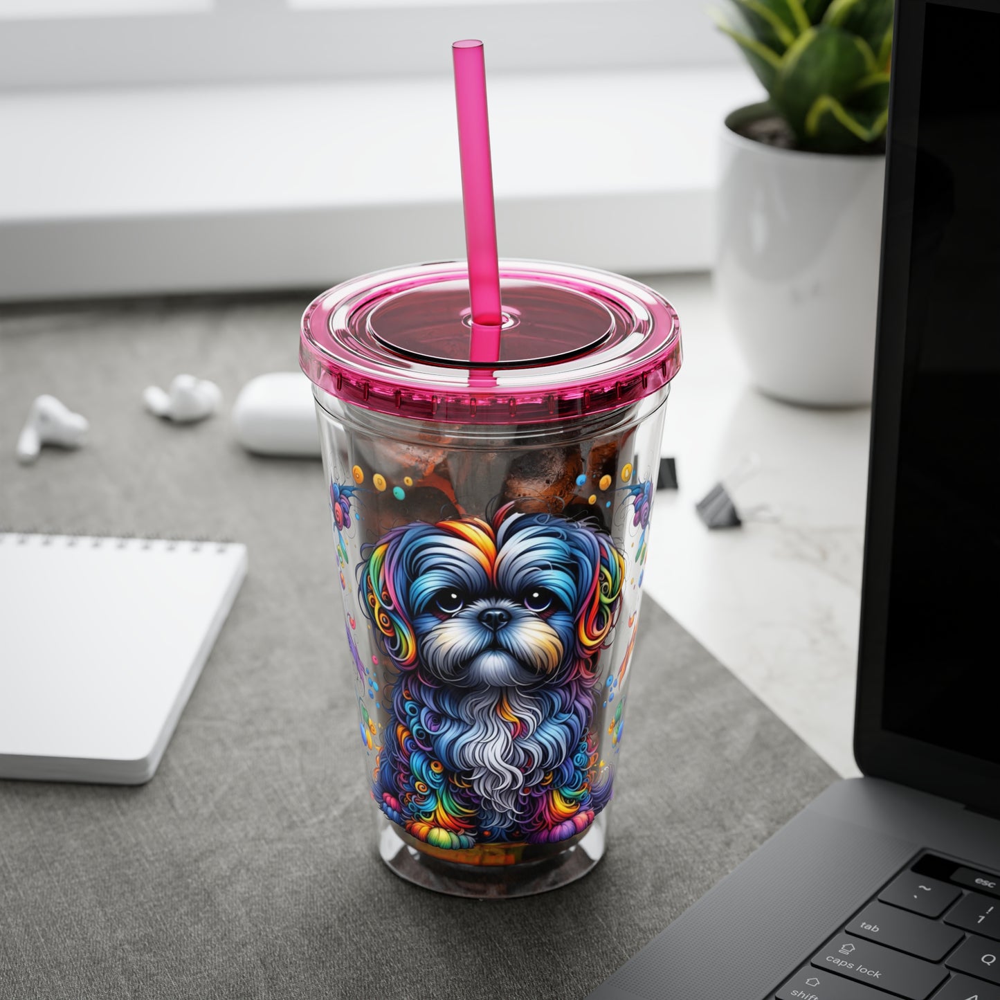 Colorful Shih Tzu 16oz. Insulated Tumbler with Straw