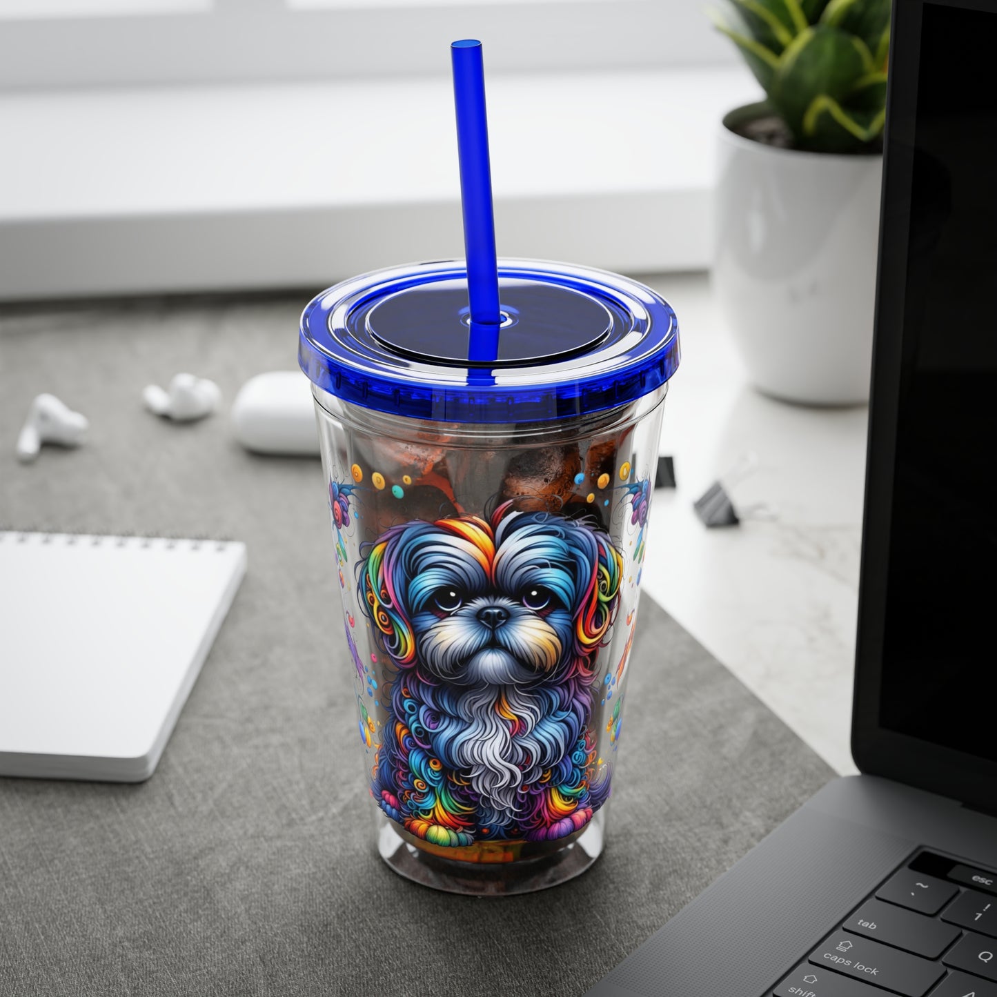 Colorful Shih Tzu 16oz. Insulated Tumbler with Straw