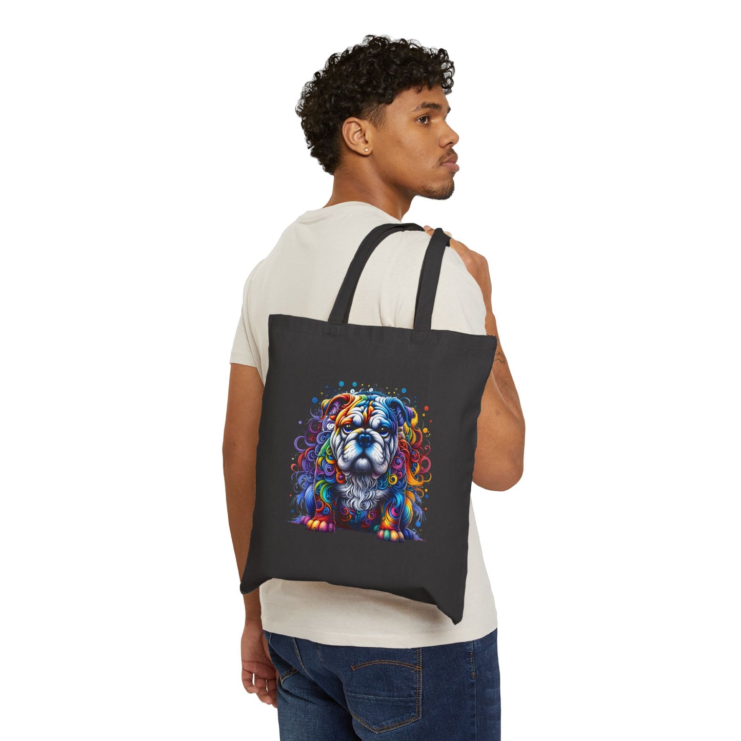 Colorful Bulldog Cotton Canvas Tote Bag