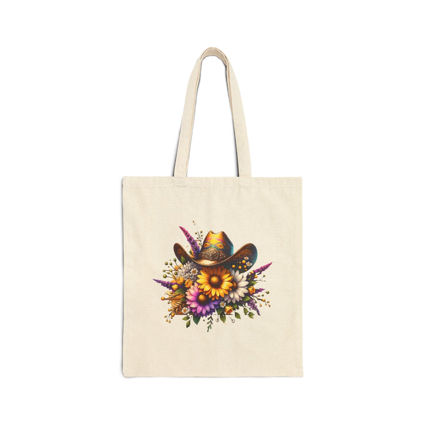 Boho Floral Cowgirl Cotton Canvas Tote Bag