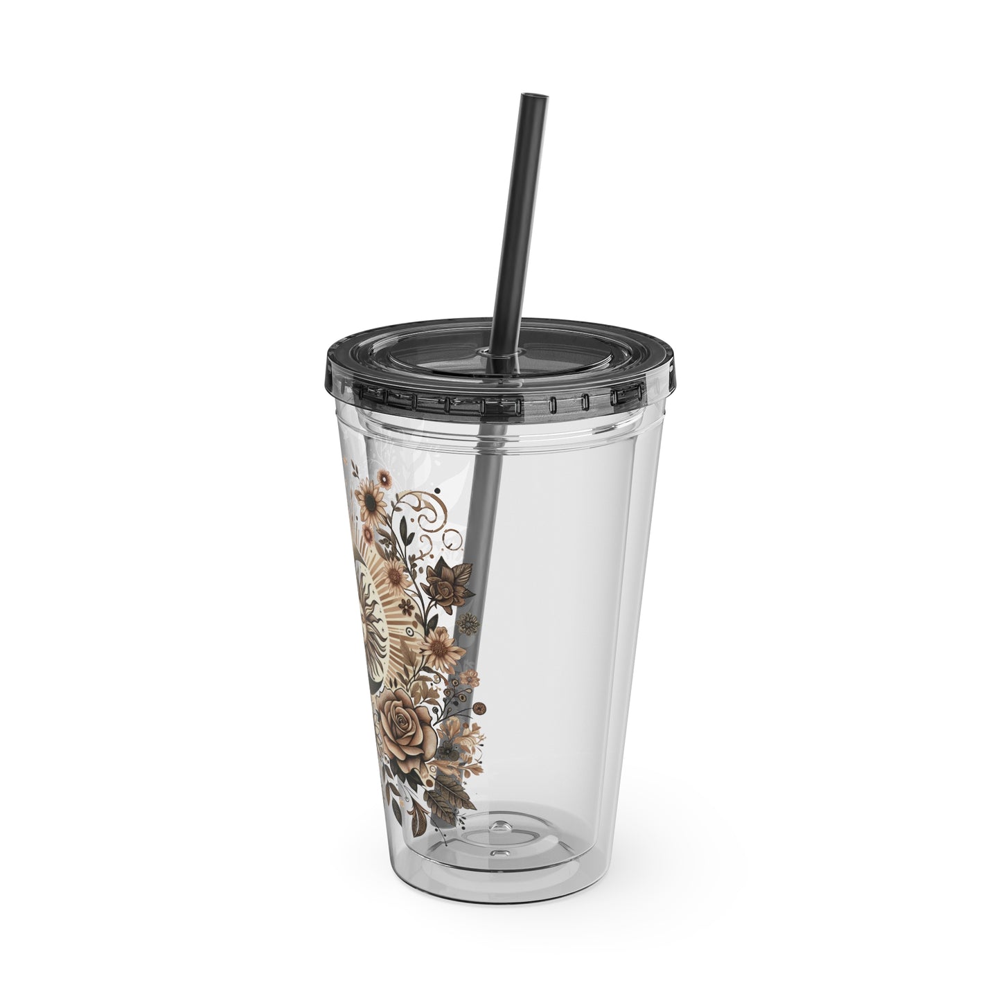Celestial Sun & Moon Floral 16oz Insulated Tumbler with Straw
