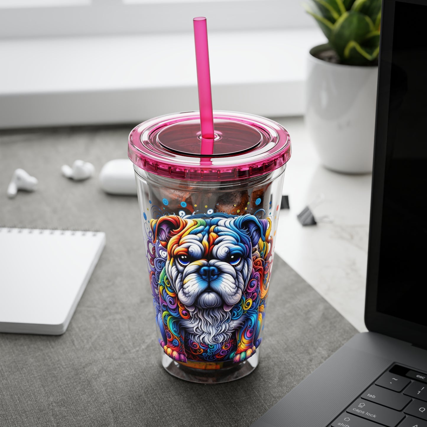 Colorful Bulldog 16oz. Insulated Tumbler with Straw