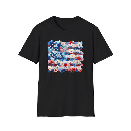 Patriotic Floral Freedom in Full Bloom Unisex Graphic T-Shirt