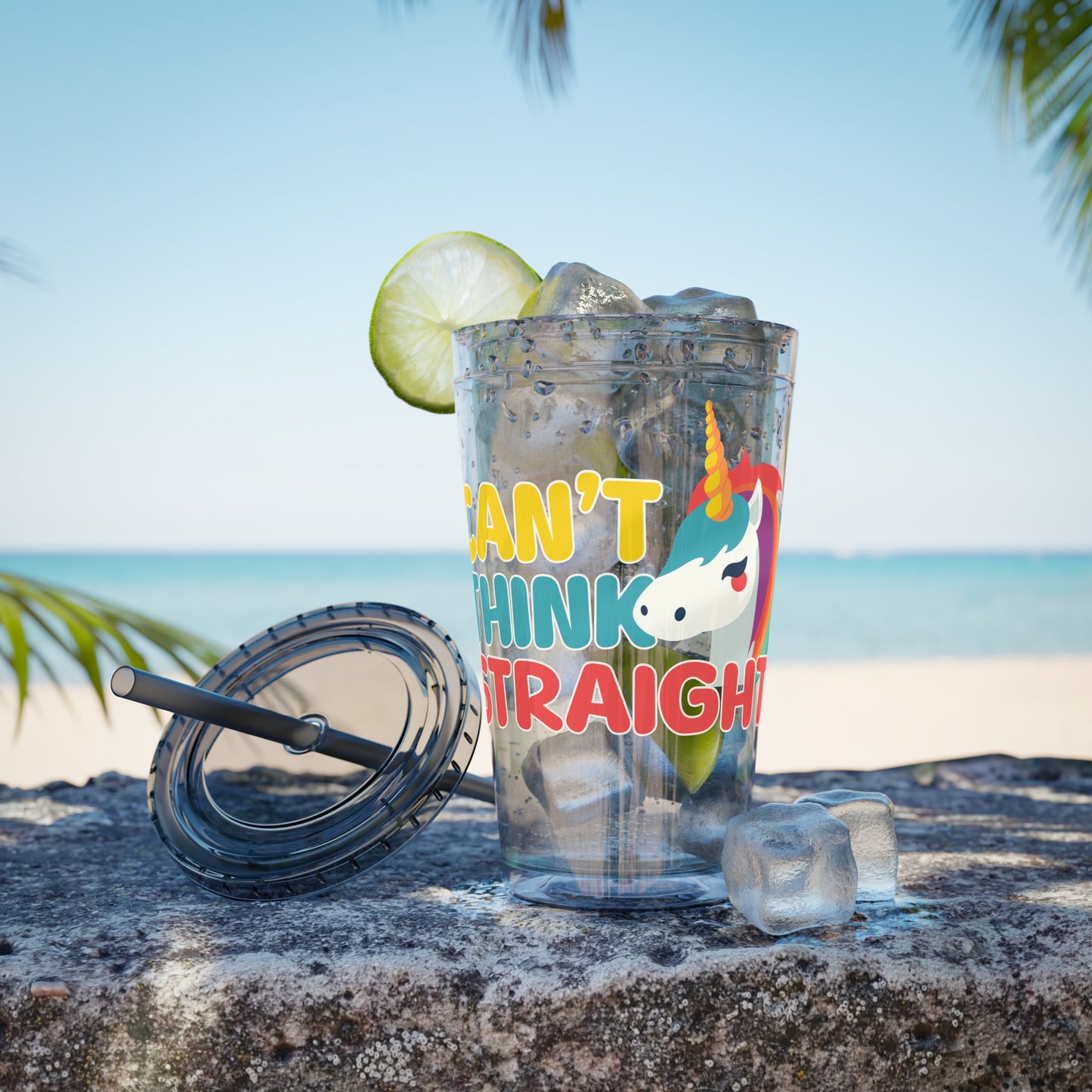 Unicorn Can't Think Straight 16oz. Insulated Tumbler with Straw