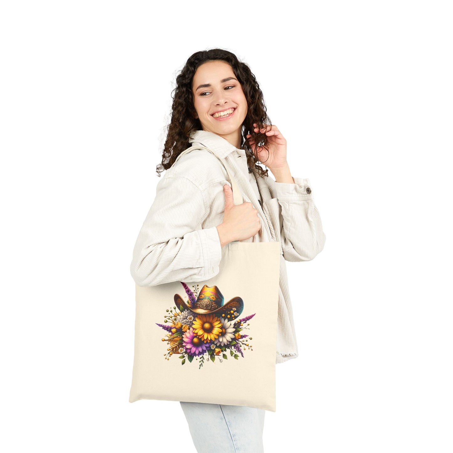 Boho Floral Cowgirl Cotton Canvas Tote Bag