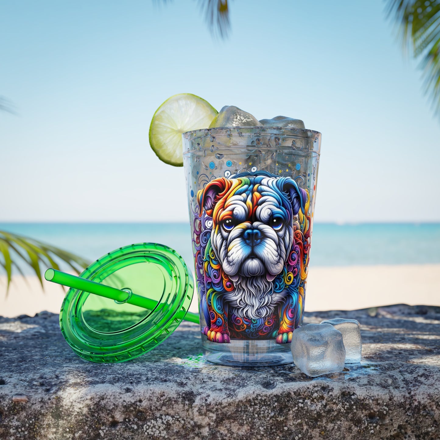 Colorful Bulldog 16oz. Insulated Tumbler with Straw