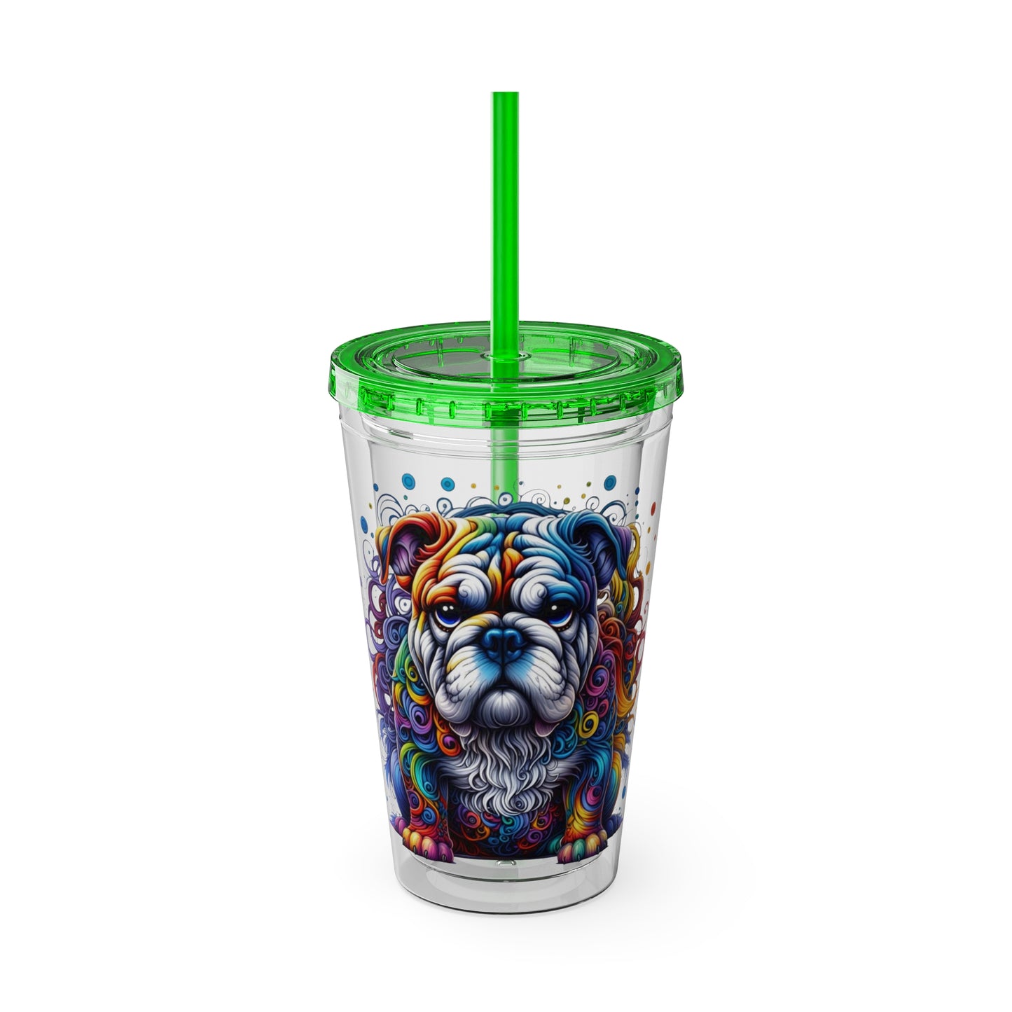 Colorful Bulldog 16oz. Insulated Tumbler with Straw