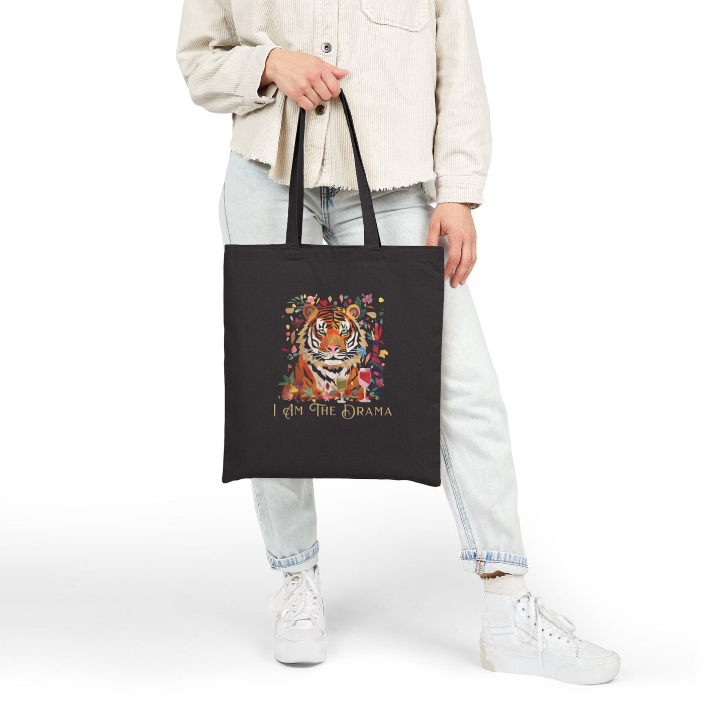 "I Am the Drama" Tiger Cotton Canvas Tote Bag