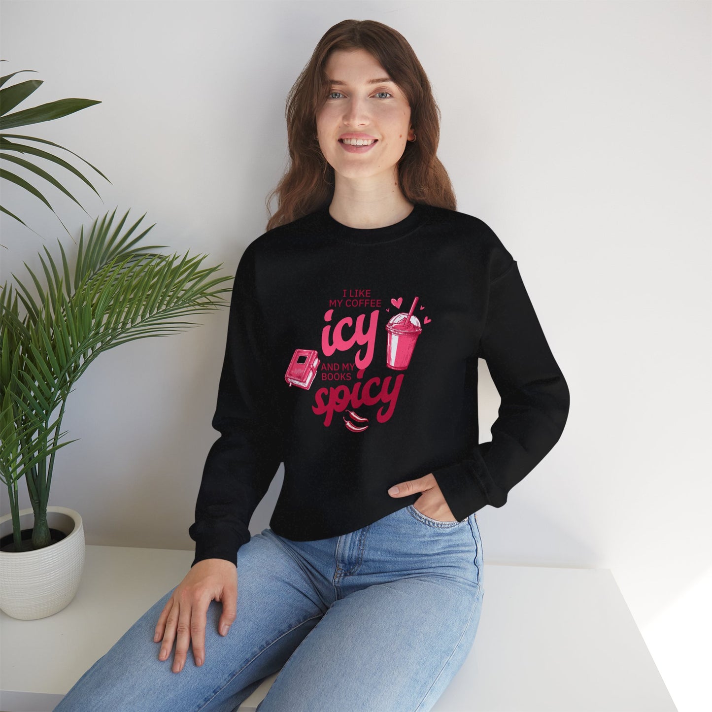 Icy Coffee Spicy Books Unisex Crewneck Sweatshirt